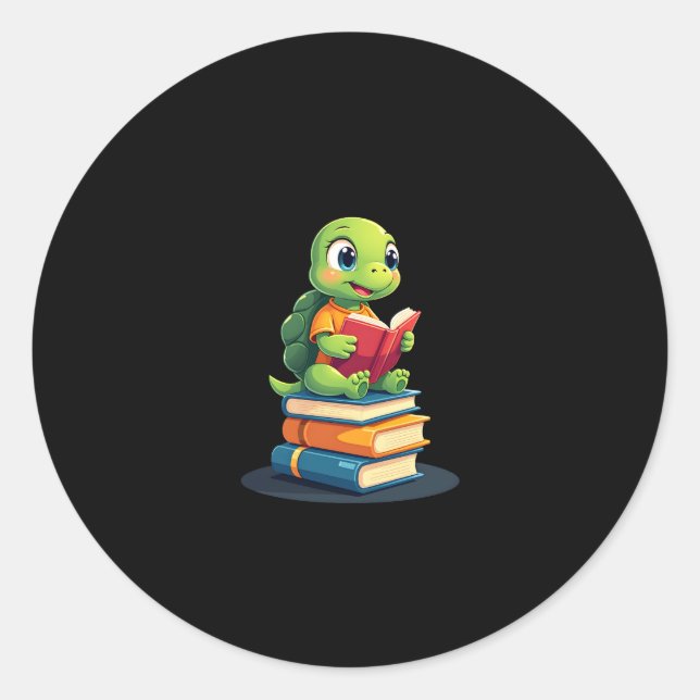 Sticker Rond Livres de lecture de tortues adorables (1) (Devant)