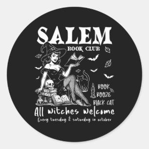 Sticker Rond Livres de lecture vintage Salem Witch Halloween Éf