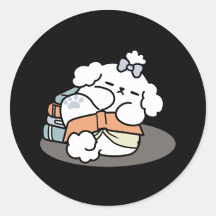 Sticker Rond Livres et écorces - Conception de lecture de chien