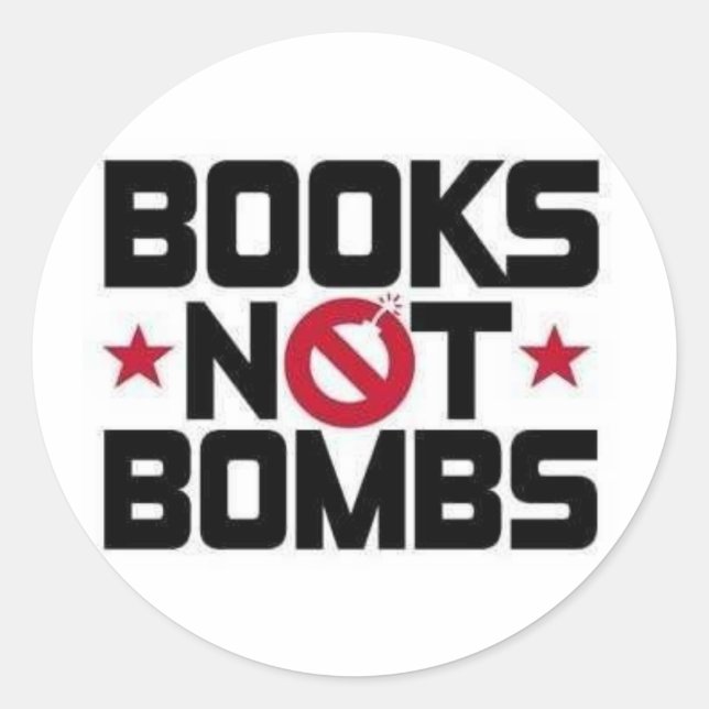 Sticker Rond livres et non bombes (Devant)