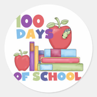 Sticker Rond Livres et Pommes 100 Jours de chemises scolaires