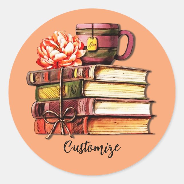 Sticker Rond Livres Et Tea Peach (Devant)