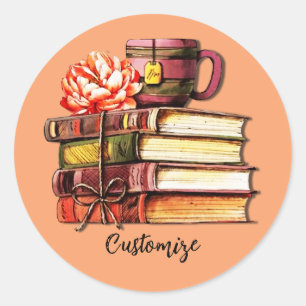 Sticker Rond Livres Et Tea Peach