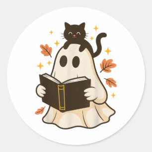Sticker Rond Livres Ghost Lecture Livre Halloween Bibliothèque 