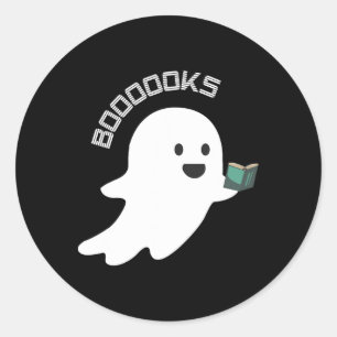 Sticker Rond Livres Livres Fantôme Lecture Drôle Halloween Louv