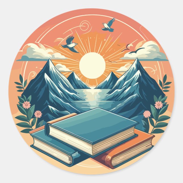 Sticker Rond Livres & Montagnes (Devant)