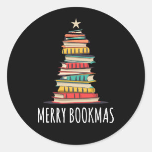 Sticker Rond Livres Noël Arbre Joyeux Livres