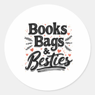 Sticker Rond Livres Sacs & amp; Besoins Tenue À L'École Amusant