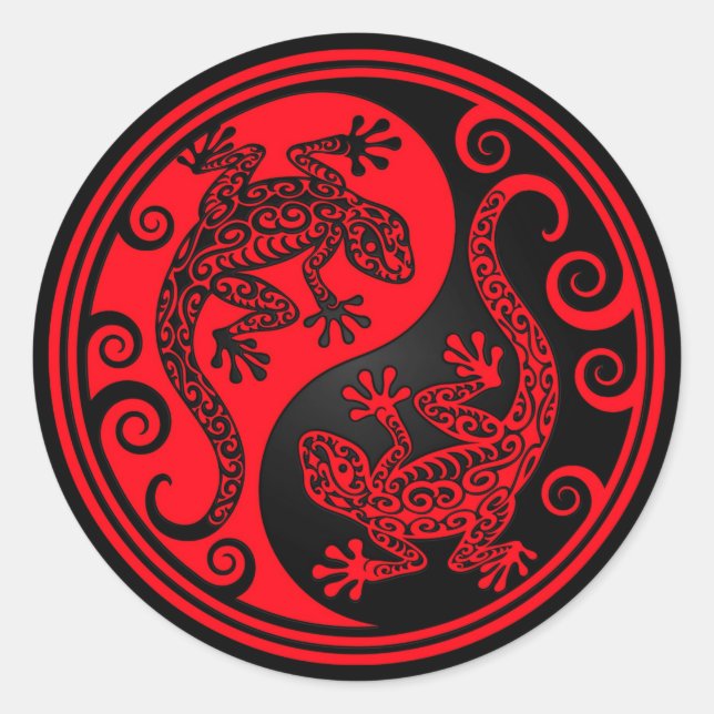 Sticker Rond Lizards Yin Yang rouges et noirs (Devant)