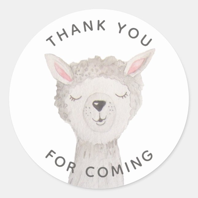 Sticker Rond Llama Baby Shower Thank You | Cute Alpaca Animal (Devant)