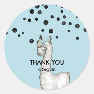 Sticker Rond Llama Baby shower Turquoise Merci personnalisé