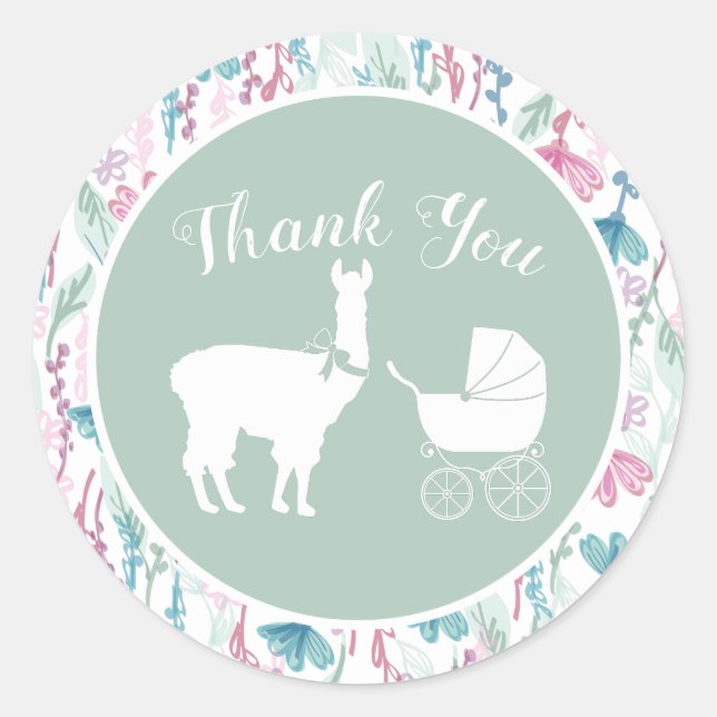 Sticker Rond Llama Baby shower vert mignon Hommes Neutre (Devant)