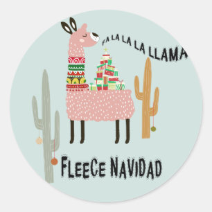 Sticker Rond Llama Christmas Cute Fleece Navidad