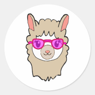 Sticker Rond Llama Cute Avec Verres Dessin