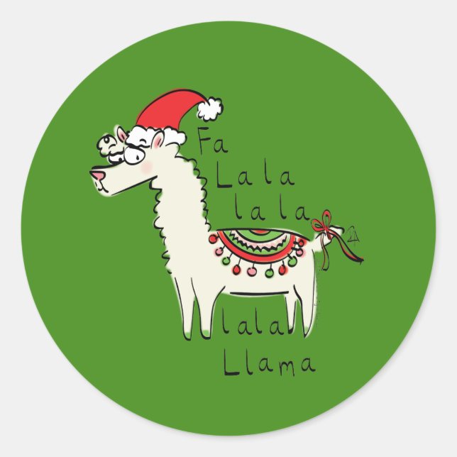 Sticker Rond Llama Cute Drôle Noël Vacances (Devant)