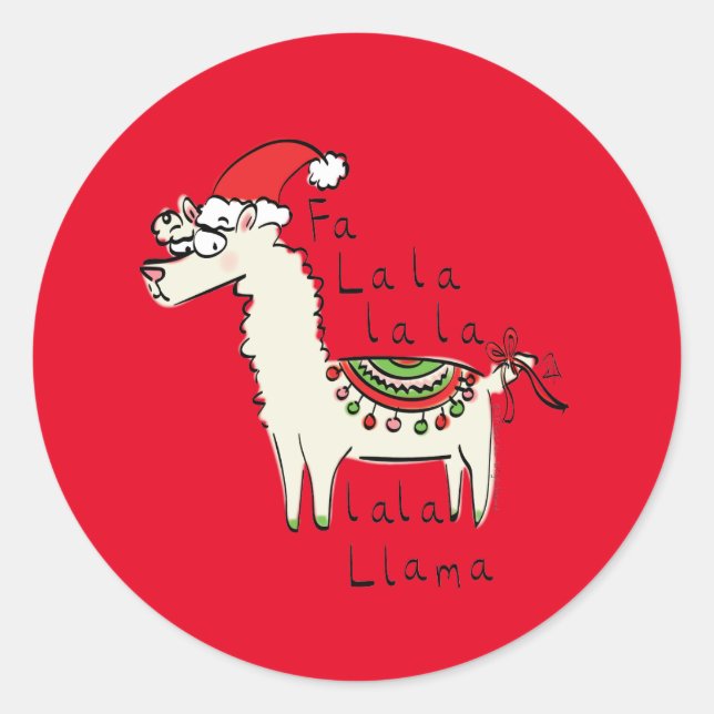 Sticker Rond Llama Cute Drôle Noël Vacances (Devant)