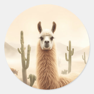 Sticker Rond Llama de sable doux avec courant de cactus