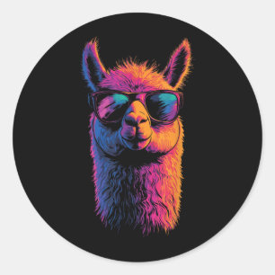 Sticker Rond Llama Drôle Avec Lunettes De Soleil Coloré Pas De