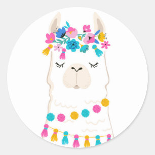 Sticker Rond Llama florale mignonne