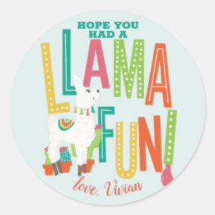 Sticker Rond Llama Fun Anniversaire Fête Merci Favoriser