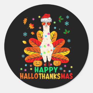 Sticker Rond Llama Joyeux Hallothanksmas Turquie Citrouille