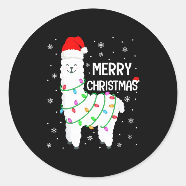 Sticker Rond Llama Merry Christmas Kids Funny Llama Christmas L (Devant)