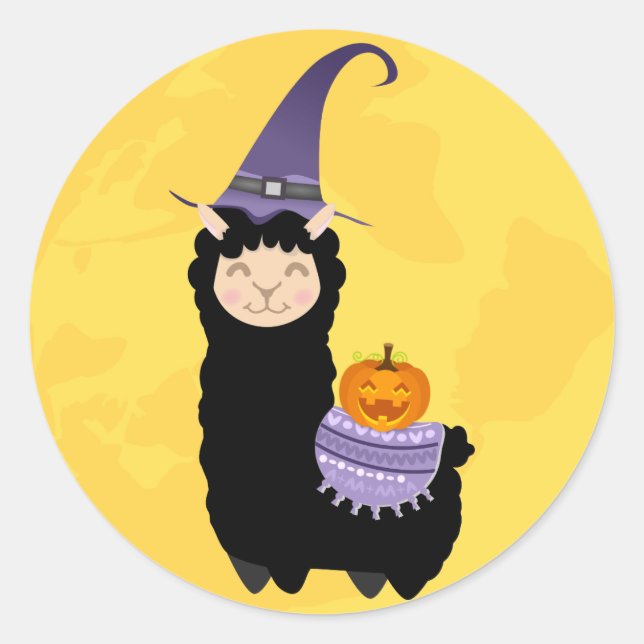 Sticker Rond Llama noire d'Halloween (Devant)