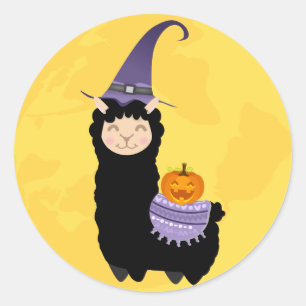 Sticker Rond Llama noire d'Halloween