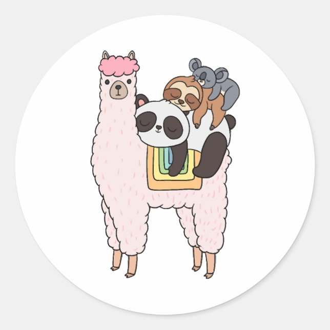 Sticker Rond Llama Panda Sloth Koala Dormir (Devant)