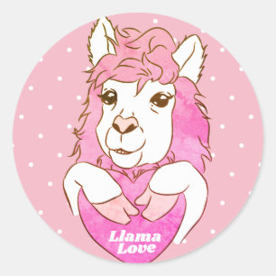 Sticker Rond Llama rose tendance & Pois