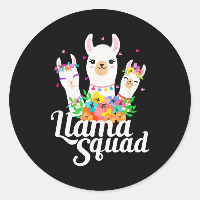 Sticker Rond Llama Squad Funny Cute Llama Matching  (Devant)