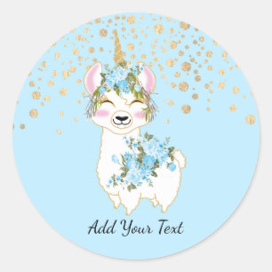 Sticker Rond Llama Unicorn - Bleu