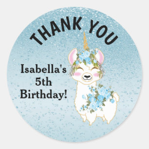 Sticker Rond Llama Unicorn - Bleu - Merci