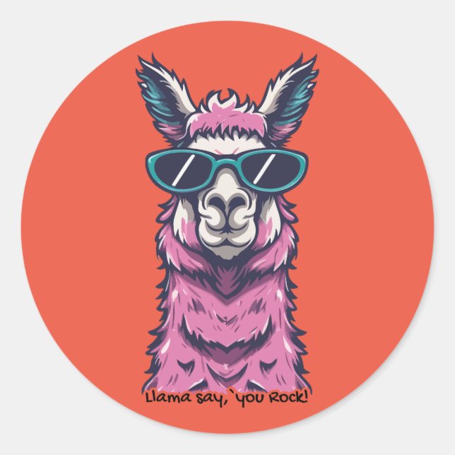 Sticker Rond Llama vous dit Rock | Pose ironique dans les lunet (Devant)