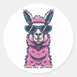 Sticker Rond Llama vous dit Rock   Pose ironique dans les lunet