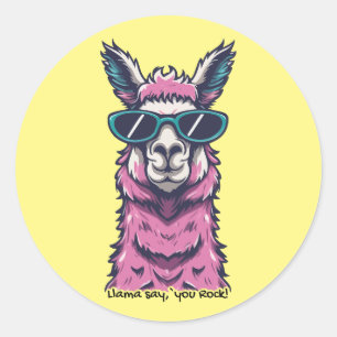 Sticker Rond Llama vous dit Rock   Pose ironique dans les lunet