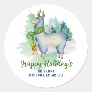 Sticker Rond Llama Wreath Aquarelle Joyeuses Vacances Personnal