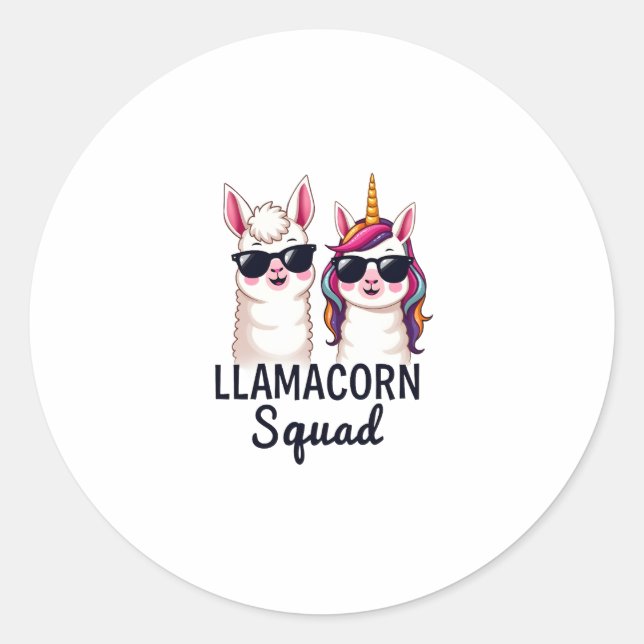 Sticker Rond Llamacorn Squad Drôle de licorne Llama Squad Noël (Devant)