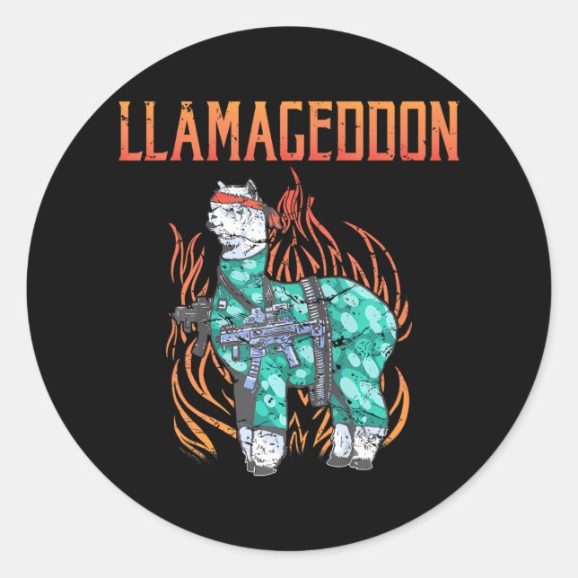 Sticker Rond Llamageddon Alpaca Llama Lover (Devant)