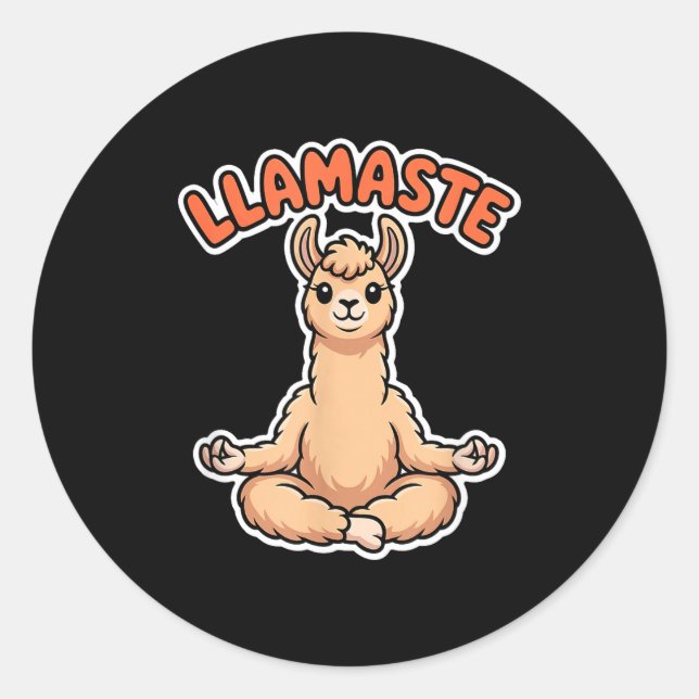 Sticker Rond Llamaste Funny Meditating Llama Cute Yoga Animal D (Devant)