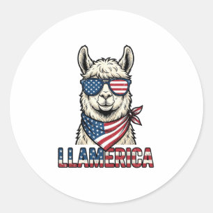 Sticker Rond Llamerica Lama Patriotique Design Vector Vintage_1