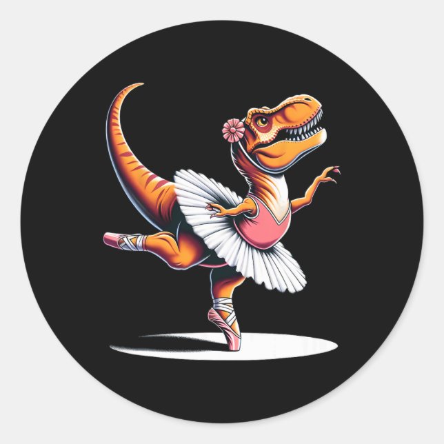 Sticker Rond Llerina T-rex Dancing  (Devant)