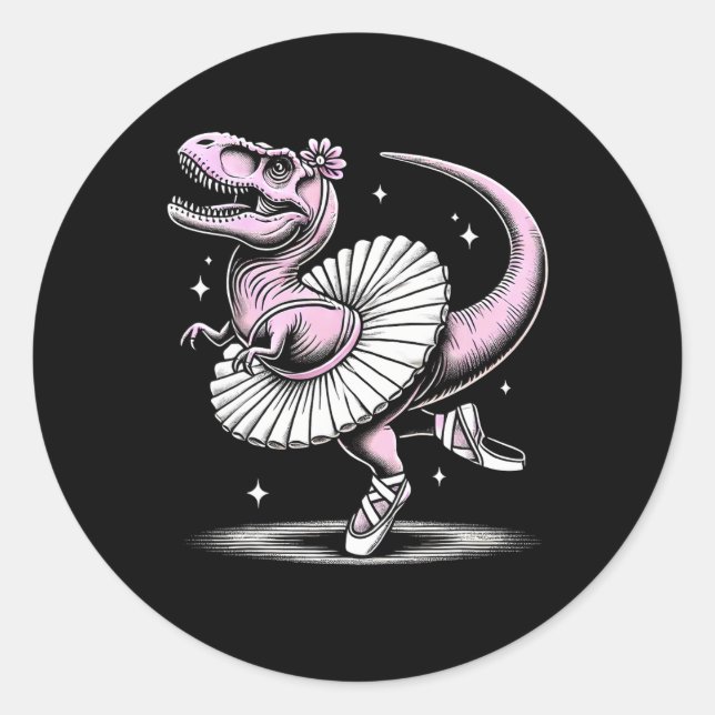 Sticker Rond Llet Dancing T-rex In Tutu And Slippers  (Devant)