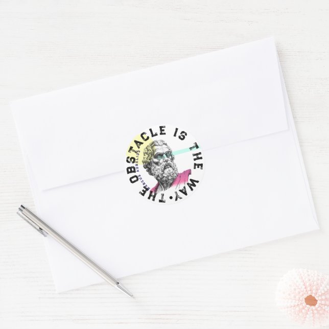 Sticker Rond L'Obstacle En Est La Voie - Citation De Marcus Aur (Enveloppe)