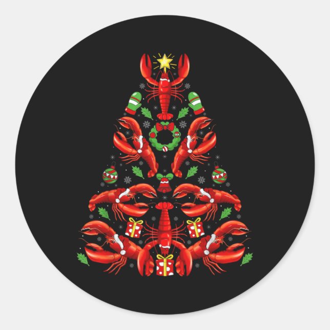 Sticker Rond Lobster Xmas Decoration Santa Hat Lobster Christma (Devant)