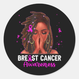 Sticker Rond Loc'd Cheveux Femme noire rose Ruban Cancer du sei