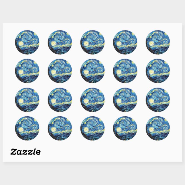 Sticker Rond L'œuvre de Van Gogh, Nuit étoilée, (Feuille)
