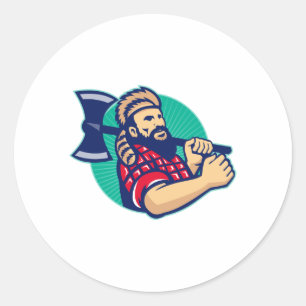 Sticker Rond Logiciel Lumberjack Avec Ax Retro