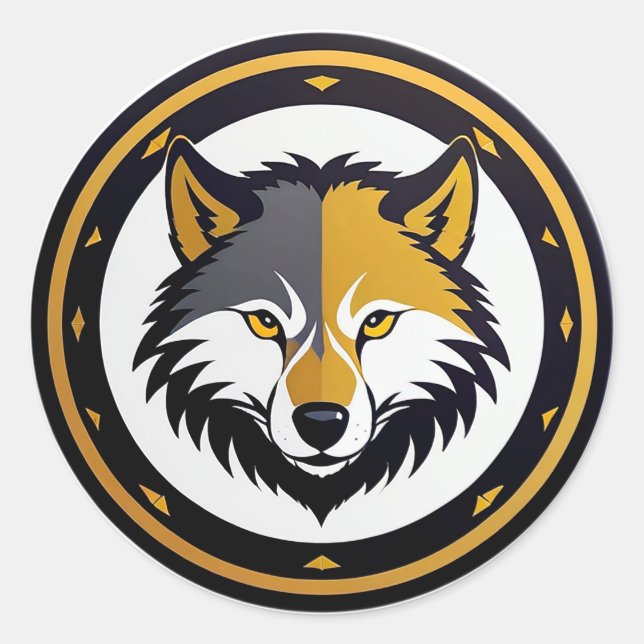 Sticker Rond Logo à emblème de loup avec cercle doré (Devant)