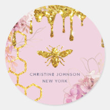 logo abeille et collant rond rose hydrangea classi